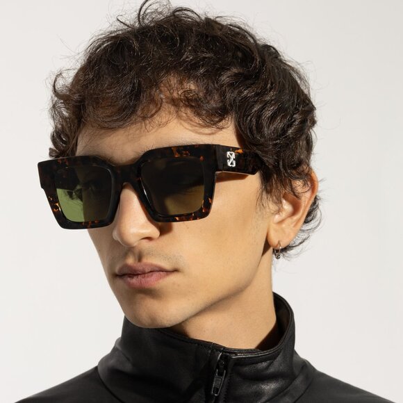Off-White Women Sunglasses Brown Havana Green Square OERI13I JACKSON 6055 NEW main image 5
